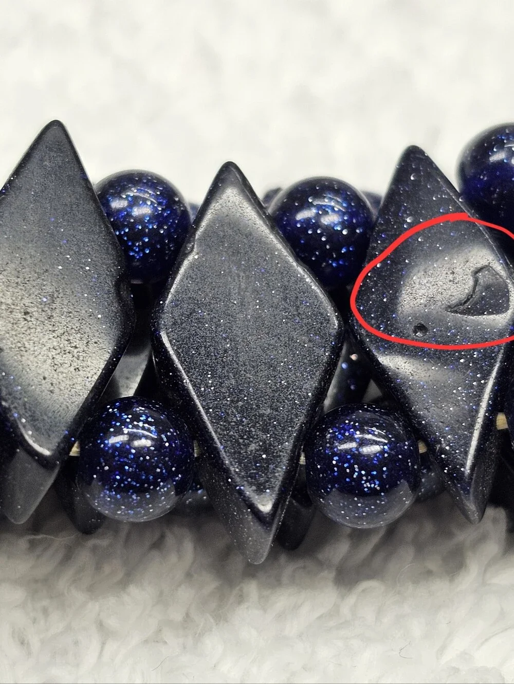 Midnight-Blue Goldstone Sparkling Gemstone Stretch Bracelet Vintage